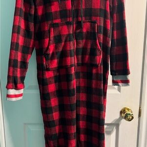 Women's Red and Black Plaid Pajama Onesie